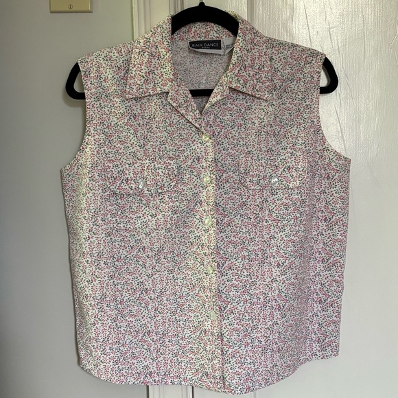 Cotton button-up floral pattern tank shirt - Picture 2 of 3